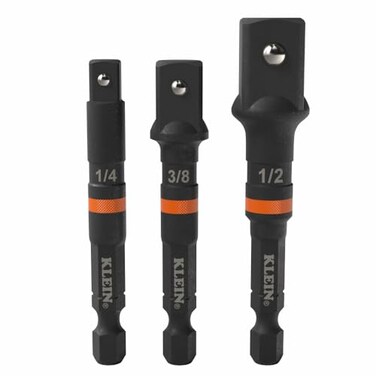 Klein Tools 65030A 3Piece Impact Driver Socket Adapter Set 3Inch QuickConnect Extensions Knurled Grip HighVisibility 14 38 and 12Inch Square Drive Adapters