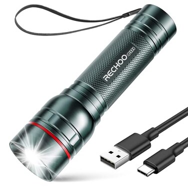 Rechargeable Flashlights High Lumens G1000 Super Bright Flash Light Grey Small Zoomable LED Flashlight with 3 Lighting Modes Portable Tactical Flashlight for Camping Essentials Battery Included