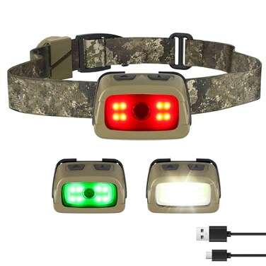 EverBrite Rechargeable Headlamp 350 Lumens Red Green White Light Tail Light 7 Modes with Memory Function Stepless Dimming 30 Adjustable Head Lamp for Trail Running Camping Hunting