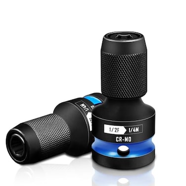 BLACKROBOT 2PCS Quick Release Impact Bit Holders 12Inch Square Drive to 14Inch Hex Socket Adapter CRMO Steel Blue
