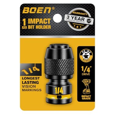 boen 14Inch Drive to 14Inch Hex Socket Adapter Quick Release Impact Bit Holders Square Drive Adapter CRMO Steel Deep Embossed Size Marking