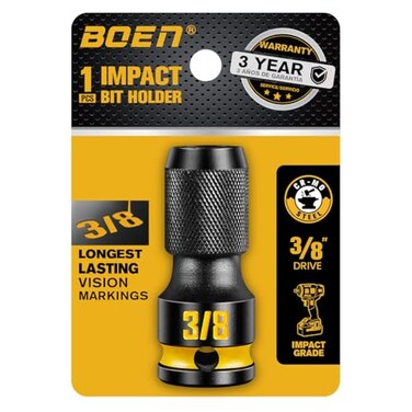 boen 38Inch Drive to 14Inch Hex Socket Adapter Quick Release Impact Bit Holders Square Drive Adapter CRMO Steel Deep Embossed Size Marking
