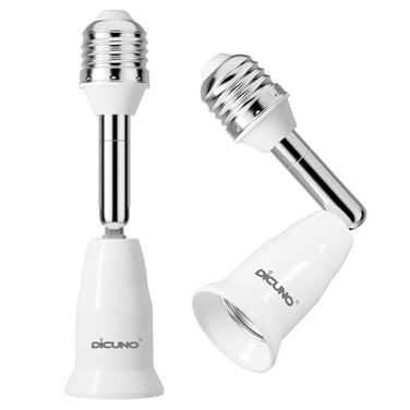DiCUNO Light Socket Extender E26 Light Bulb Extender 45 Inch Extension Adjustable Socket Extension Adapter 180 Bendable 350 Rotatable Medium Screw Base 2Pack