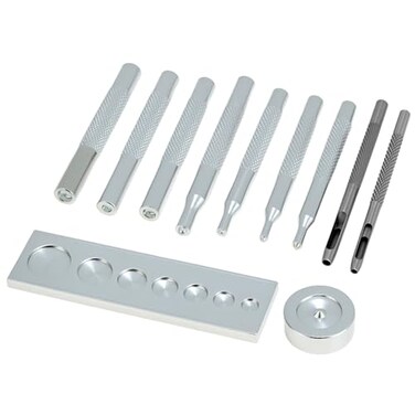 QWORK Craft Tool Die Punch Snap Kit Rivet Setter with Base Solid Metal Construction Extra Long Handles MultiSize Hole Punch Universal Setter Base