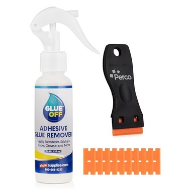 Perco Glue Off Adhesive Sticker Remover 33 fl oz Scraper with Plastic Razor for Removing Labels Adhesive Sticker Remover Scraper wPlastic Razor
