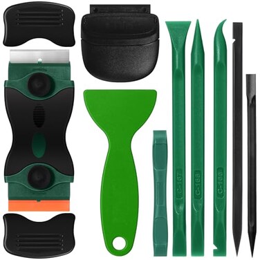 Tallew 9 Pcs Plastic Scraper Tool Sticker Plastic Razor Blade Scraper Plastic Pick Plastic Non Scratch Tool Putty Knife for Window Floor Label Removal Paint CleaningGreen