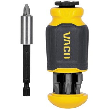 VACO VAC1080 MultiBit Stubby Screwdriver Impact Driver 8in1 Adjustable Magnetic Tool with Phillips Slotted and Square Bits