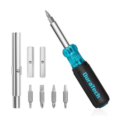 DURATECH Screwdriver Multi Bit 11in1 Screw Driver Nut Driver Set Premium S2 Steel Bits Portable Screwdriver with Phillips Slotted Torx Square Bits