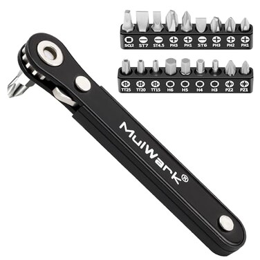 MULWARK 20pcs Small Screwdriver Set 14 Right Angle Screwdriver Set 90Degree Offset Screwdriver for Tight Spaces Auto Repair Electronics DIY Home Improvement EDC Tool Kit