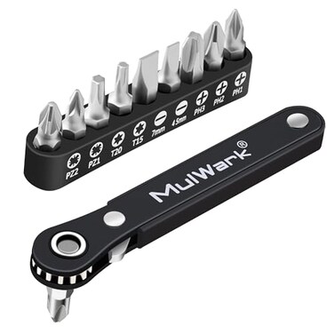 MULWARK 11Piece Small Screwdriver Set 14 Right Angle Screwdriver with Multi Bits Ultra Low Profile Offset Driver for Automotive Repair Electrical Work Bicycle Household Maintenance EDC Kit