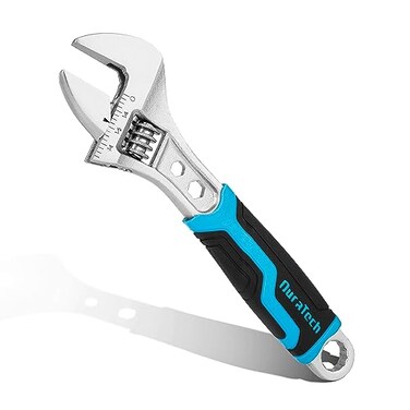 DURATECH 6 Inch Adjustable Wrench 3in1 Spanner with Box EndHex Function CRV Steel Metric SAE Scales Chromeplated Bimaterial soft Grip