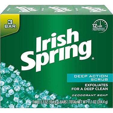 Irish Spring Deep Action Scrub Deodorant Soap by 3 Count Fresh 111 oz Packaging May Vary