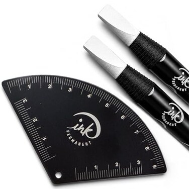Ink Permanent Brow Mapping Kit with Eyebrow Ruler and 2 White Peeling Pencils Aluminum Alloy FanShaped Eyebrow Design Tool for Microblading PMU and Permanent Makeup