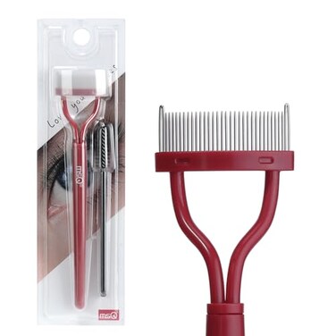 MSQ Eyelash Comb MSQ Eyelash Separator Mascara Applicator Eyelash Definer With Comb Cover Arc Designed Cosmetic Brushes Tool Red Includes a Mascara Wand