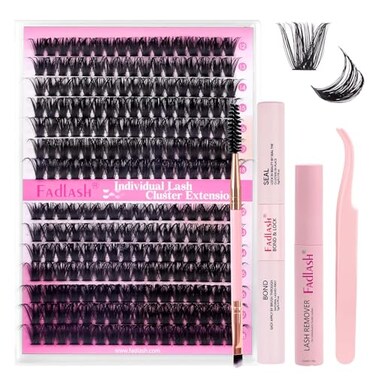 FADLASH DIY Lash Extension Kit Individual Lashes Cluster D Curl Eyelash Extension Kit D Curl Lash Clusters Lash Applicator Tool for Self Application at HomeKIT 80D100DD1218mm