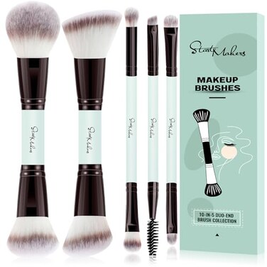 START MAKERS Makeup Brush Set 5Pcs DualEnded Foundation Contour Concealer Blush Powder Bronzer Eyeshadow Brushes for Liquid Cream Powder Blending Buffing Stippling Face Make up Tools