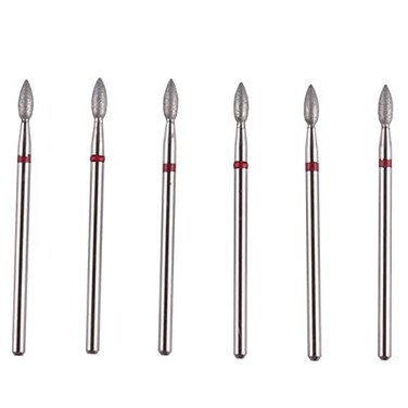 MZCMSL 6pcs Flame Shape Diamond Cuticle Clean Bits Pro Dry Manicure Drill Bits Kit 332 Shank Efile Bit