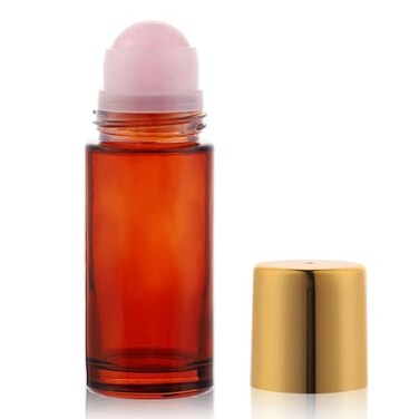RAMFIYN 17oz Large Amber Glass Roll on Bottles for Essential Oils Perfume Refillable Roller Ball Applicator Empty Deodorant Containers with Pink Crystal Rollerball