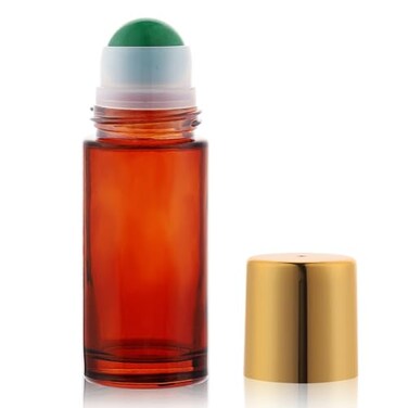 RAMFIYN 17oz Large Amber Glass Roll on Bottles for Essential Oils Perfume Refillable Roller Ball Applicator Empty Deodorant Containers with Green Crystal Rollerball
