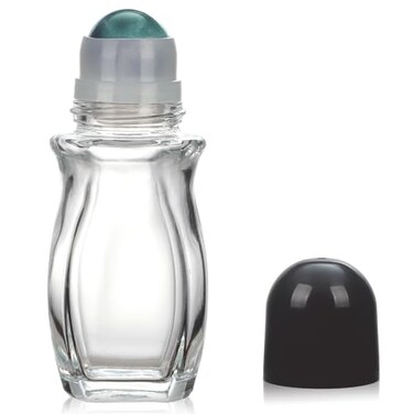 RAMFIYN 50ml Large Clear Glass Roll on Bottles for Essential Oils Perfume Refillable Quartz Roller Ball Applicator Empty Deodorant Containers with Crystal Rollerball
