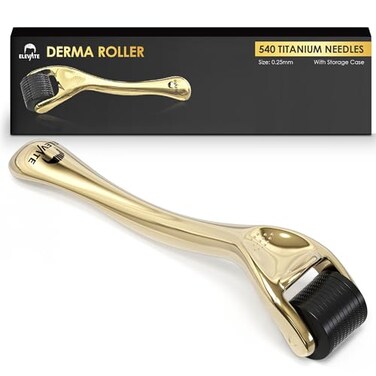 Elevate Derma Roller 025mm with 540 Titanium Microneedle Roller for Women Men Gold Roller for Face Skin Hair Beard Includes Storage Case