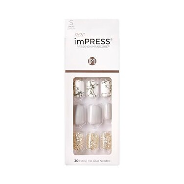 imPRESS Design Press On Nails Knock Out Gray Short Size Squoval Shape Includes 30 Nails Prep Pad Instructions Sheet 1 Manicure Stick 1 Mini File