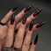 MISUD Press on Nails Long Stiletto Glue on Nails with Goth Red Black Acrylic Gothic Vampire Design 24 Pcs