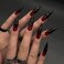 MISUD Press on Nails Long Stiletto Glue on Nails with Goth Red Black Acrylic Gothic Vampire Design 24 Pcs