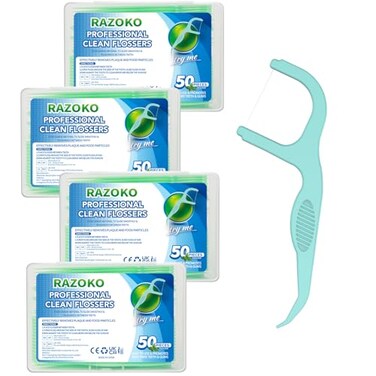 RAZOKO Dental Floss Picks Extra Strong Flosser Pick Toothpicks Fresh Mint 200 Count