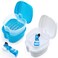 Keedolla 2 Pack Cute Denture Cups Denture Bath Container for Soaking False Teeth Denture Storage Container Soaking Bath Case with 2 Brush Blue and White