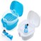 Keedolla 2 Pack Cute Denture Cups Denture Bath Container for Soaking False Teeth Denture Storage Container Soaking Bath Case with 2 Brush Blue and White