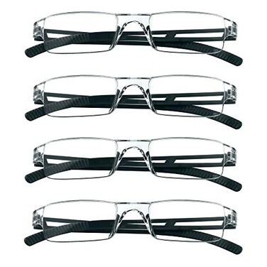 LifeArt Blue Light Blocking Reading Glasses4 Pack Mens and Womens Rectangular FrameBlack150 Magnification