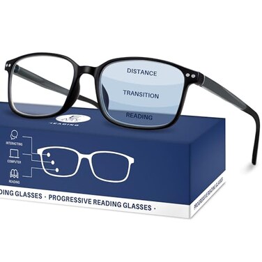 EASY READ TR90 Progressive Multifocal Reading Glasses for MenRectangular Blue Light Blocking Readers with Spring HingeMagnification 250Black