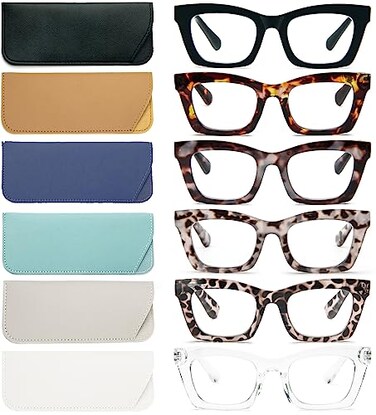 REAVEE 6 Pack Reading Glasses for Women Men Blue Light Blocking Cute Square Computer Readers with Spring Hinge 30