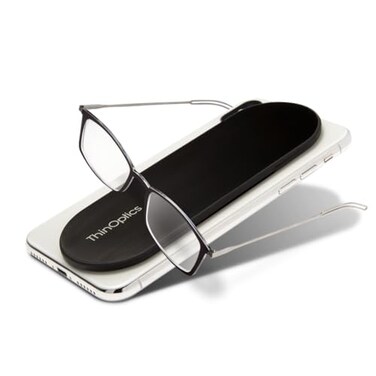 Always With You By ThinOptics Reading Glasses with Slim Case Readers Attach to Your Phone Tablet or Fit in Your Pocket Rectangular Black 15x