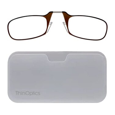 ThinOptics Universal Pod Rectangular Reading Glasses Brown FramesWhite Case 15 X