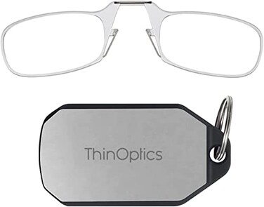 ThinOptics Keychain Case Rectangular Reading Glasses Clear FramesSilver Case 44 Mm 2
