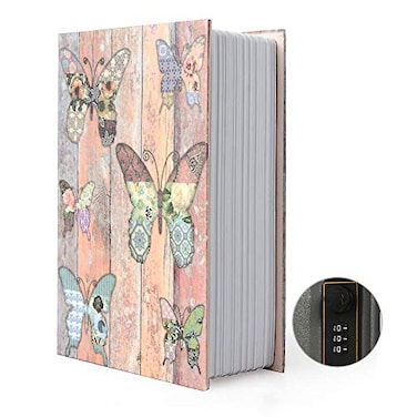 PACOLO Small Diversion Book Safe Storage Box Metal Can with Security Combination LockKey Hidden Safe Combination Butterfly