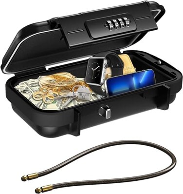 AMIR Portable Safe Box Combination Security Case LockBox with Code Waterproof AntiTheft Mini Travel Safe Box with Removable Chain Portable Lock Box for Home Office Christmas