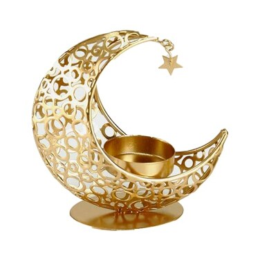 BinaryABC Eid Mubarak Moon Shape Candle Holder Ramadan Candlestick Holder Centerpieces for Table Decorations