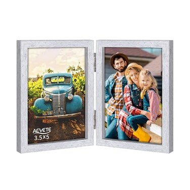 AEVETE 35x5 Picture Frames Double Hinged Wood Folding Photo Frames Vertical with Plexiglass Front Silver