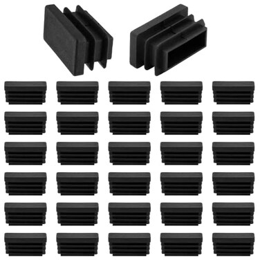 Waziaqoc 32pcs Rectangle Plastic Hole Plugs 1 x 12 Inch Black Tube Insert Plug Cap Rectangular End Caps Floor Protector Tube Hole Cover for Table Chair Legs