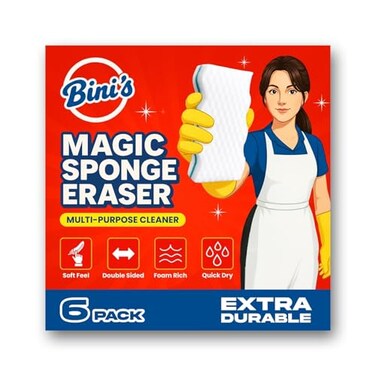 BINIS Magic Sponge Eraser Extra Durable Multi Purpose Cleaner Shoe Bathroom Shower and Car Window and Windshield Cleaner Cleaning Pads 6 Count