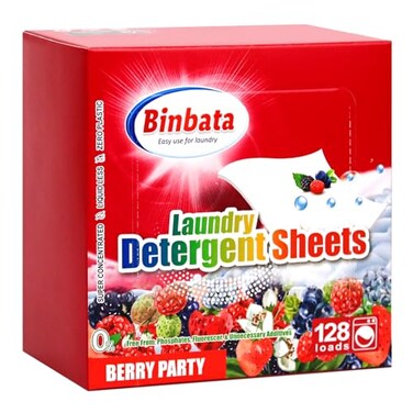 Binbata Laundry Detergent Sheets Up To 128 Loads Berry Scent Hypoallergenic EcoFriendly Biodegradable Plastic Free Liquidless Laundry Sheets Suitable for Sensitive Skin