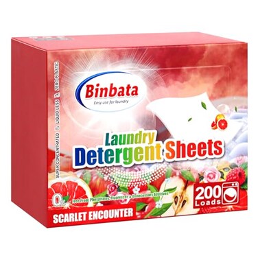 Binbata Laundry Detergent Sheets 200 Loads Scarlet Encounter Scent Hypoallergenic Eco Laundry Sheets Biodegradable Plastic Free Liquidless Laundry Sheets Detergent Suitable for Sensitive Skin