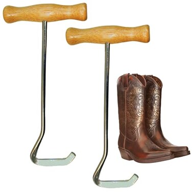 Intrepid International Wooden Handle Boot Hooks Boot Puller Pair of Durable Metal Shoe Hooks for Effortless Boot Pulling for Cowboy Boots Riding Boots Boot Helper 2Pack
