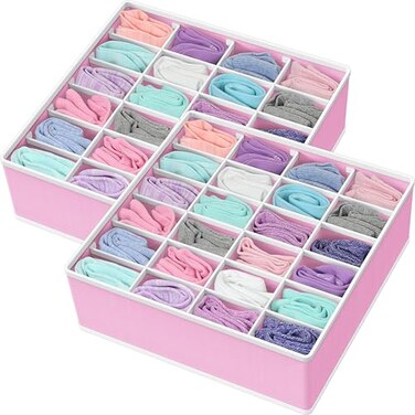 Simple Houseware 2 Pack Closet Sock Organizer 24 Cell Drawer Divider Pink