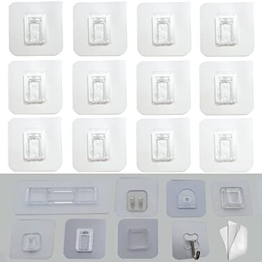 CARURLIFF 12 PCS Wall Mounted Replacement Sticky Pads for Kitchen Bathroom Shower Caddy Organizer Rack Holder Nail Free Adhesive Hooks Upright Rectangle