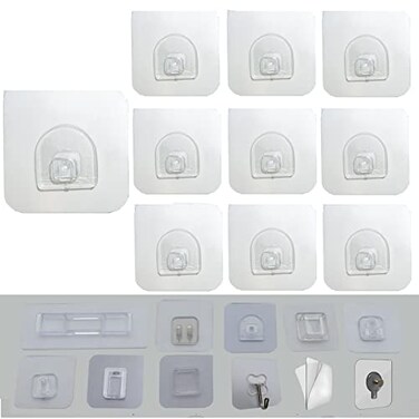 CARURLIFF 10 PCS Wall Mounted Replacement Sticky pads for Kitchen Bathroom Shower Caddy Organizer Rack Holder Nail Free Adhesive Hooks Rounded Square