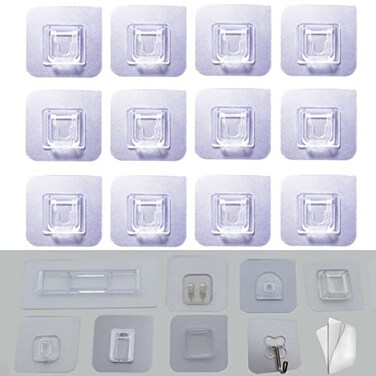 CARURLIFF 12 PCS Wall Mounted Replacement Sticky pads for Kitchen Bathroom Shower Caddy Organizer Rack Holder Nail Free Adhesive Hooks Concave Shape